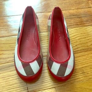 Girls Burberry Red Leather House Check Shoes Sz 13